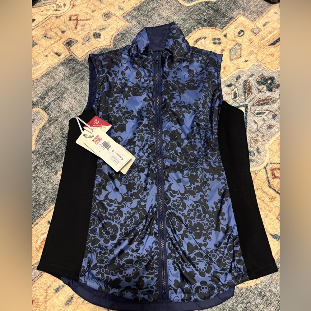 NWT! Krimson Klover Indigo and Floral reversible Vest, super cute! Size small